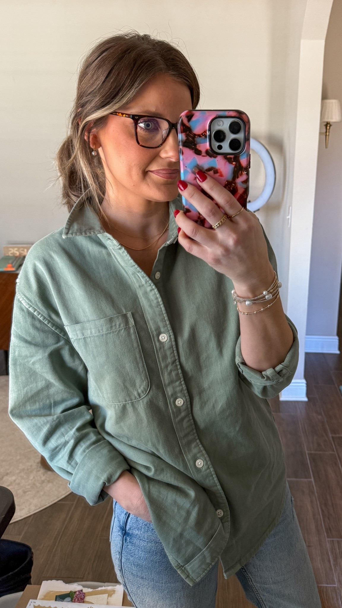 Wearing a small in this men’s green utility shirt! Get your normal size 

#LTKStyleTip #LTKFindsUnder100