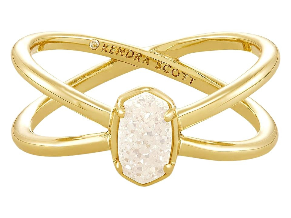 Kendra Scott Emilie Double Band Women's Ring Women's Ring Gold Iridescent Drusy : 8, 14K Gold/Brass | Zappos