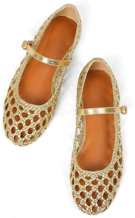 Woven Ballet Flats for Women Round Toe Weavy Ballerina Flat Shoes Adjustable Strap Dressy Comfort... | Amazon (US)