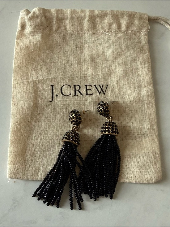 J. Crew Black Beaded Tassel Drop Earrings | Poshmark