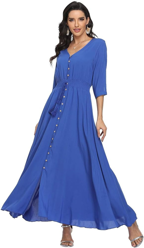 VintageClothing Women's Floral Maxi Dresses with Sleeves Flowy Boho Beach Dress | Amazon (US)