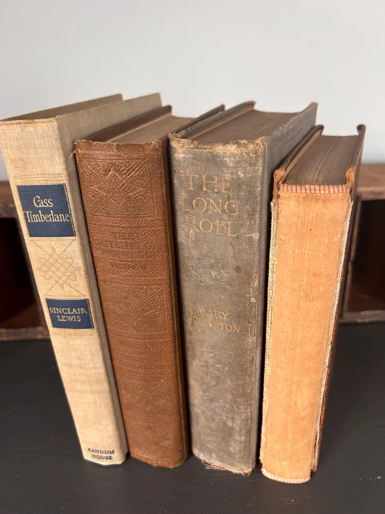 Vintage Books, Rustic Old Books in a Set of 4 , Farmhouse Decor, Vintage Bundle of Brown and Grey... | Etsy (US)