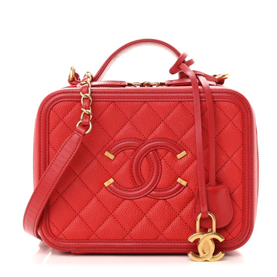 Caviar Quilted Medium CC Filigree Vanity Case Red | FASHIONPHILE (US)