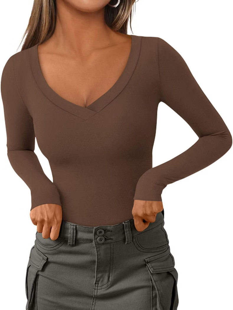 PRETTYGARDEN Women's V Neck Long Sleeve Shirts | Amazon (US)