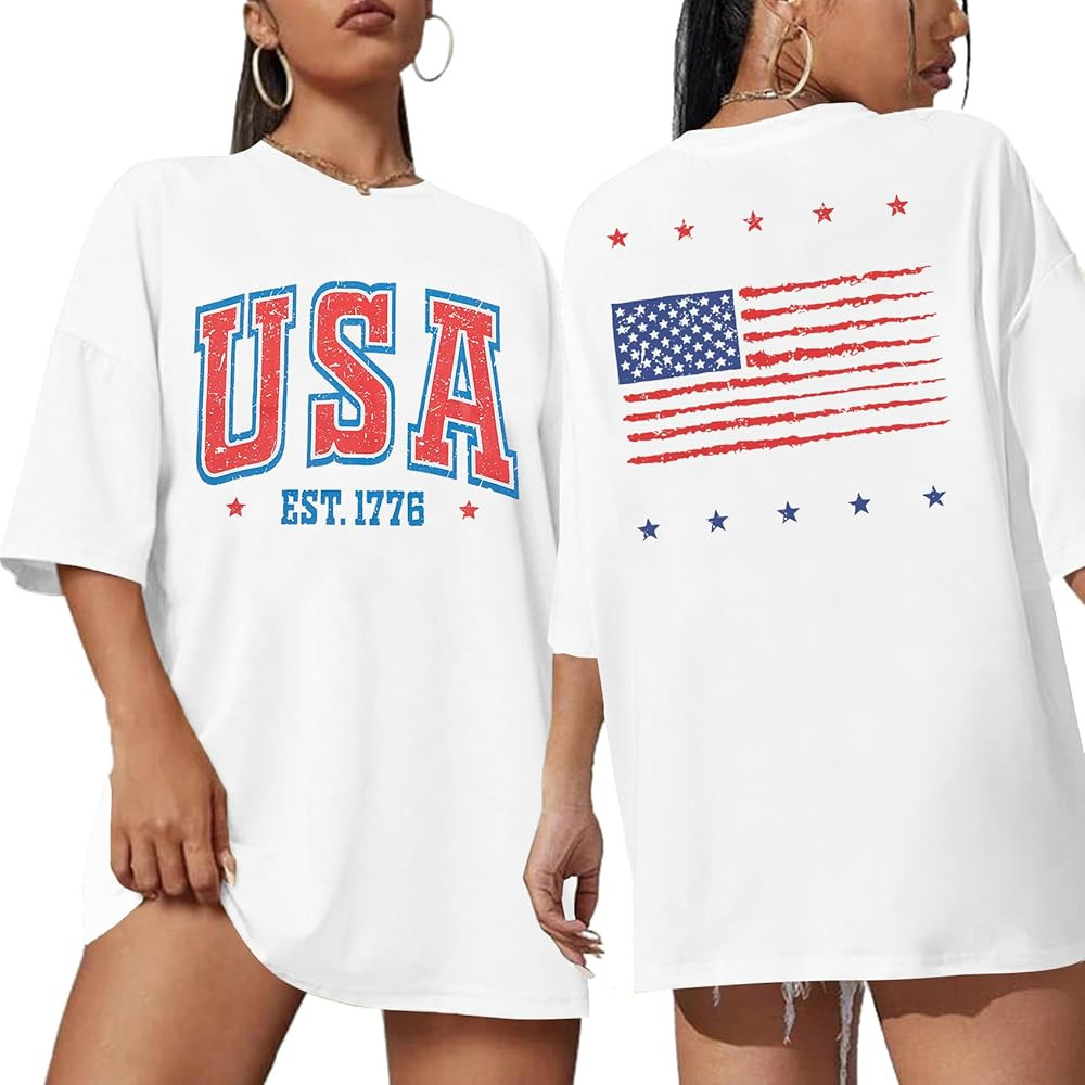 USA Shirt American Flag Shirt : Women Oversize 4th of July Shirts Patriotic T-Shirt Memorial Day ... | Amazon (US)