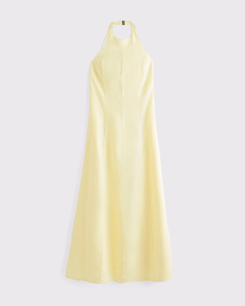 Abercrombie & Fitch Women's Premium Linen High-Neck Maxi Dress in Pastel Yellow - Size XXS PETITE | Abercrombie & Fitch (US)