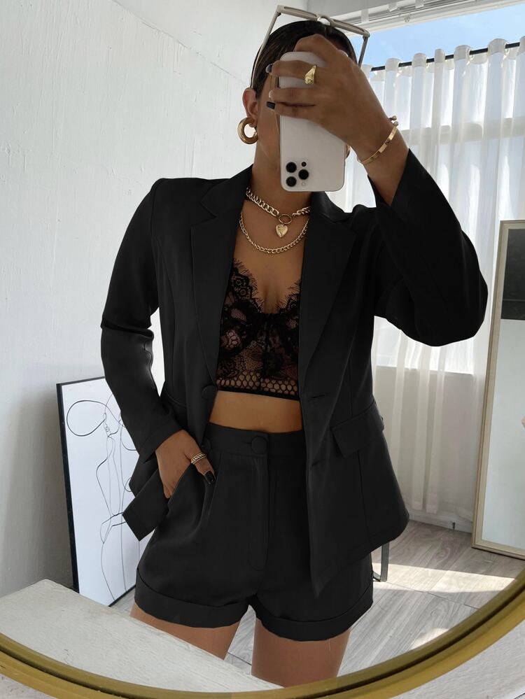 Solid Single Breasted Blazer & Shorts | SHEIN