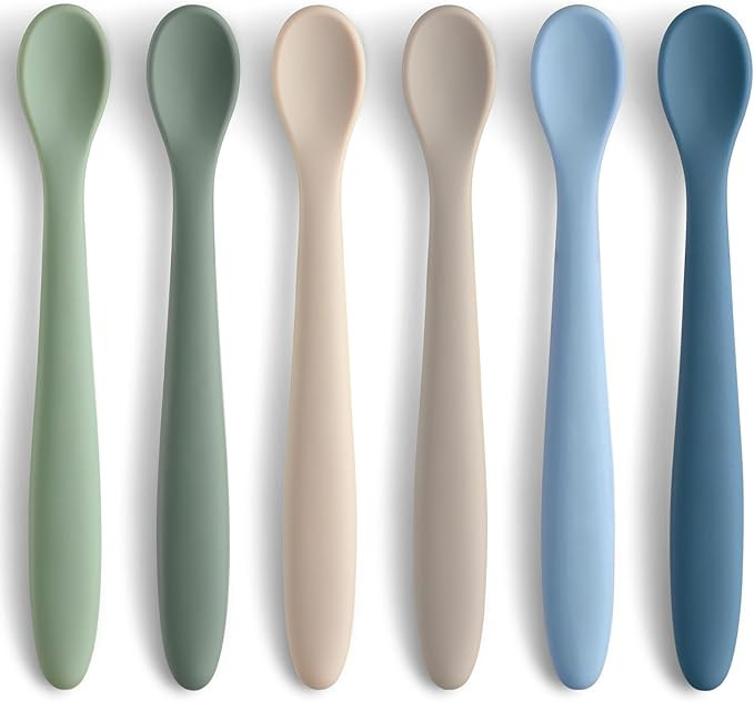 6 Piece Silicone Baby Feeding Spoons, First Stage Infant Soft-Tip Easy on Gums, Training Spoon Se... | Amazon (US)