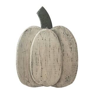 Northlight 14.5 in. Large White Wooden Thanksgiving Pumpkin with Stem | The Home Depot