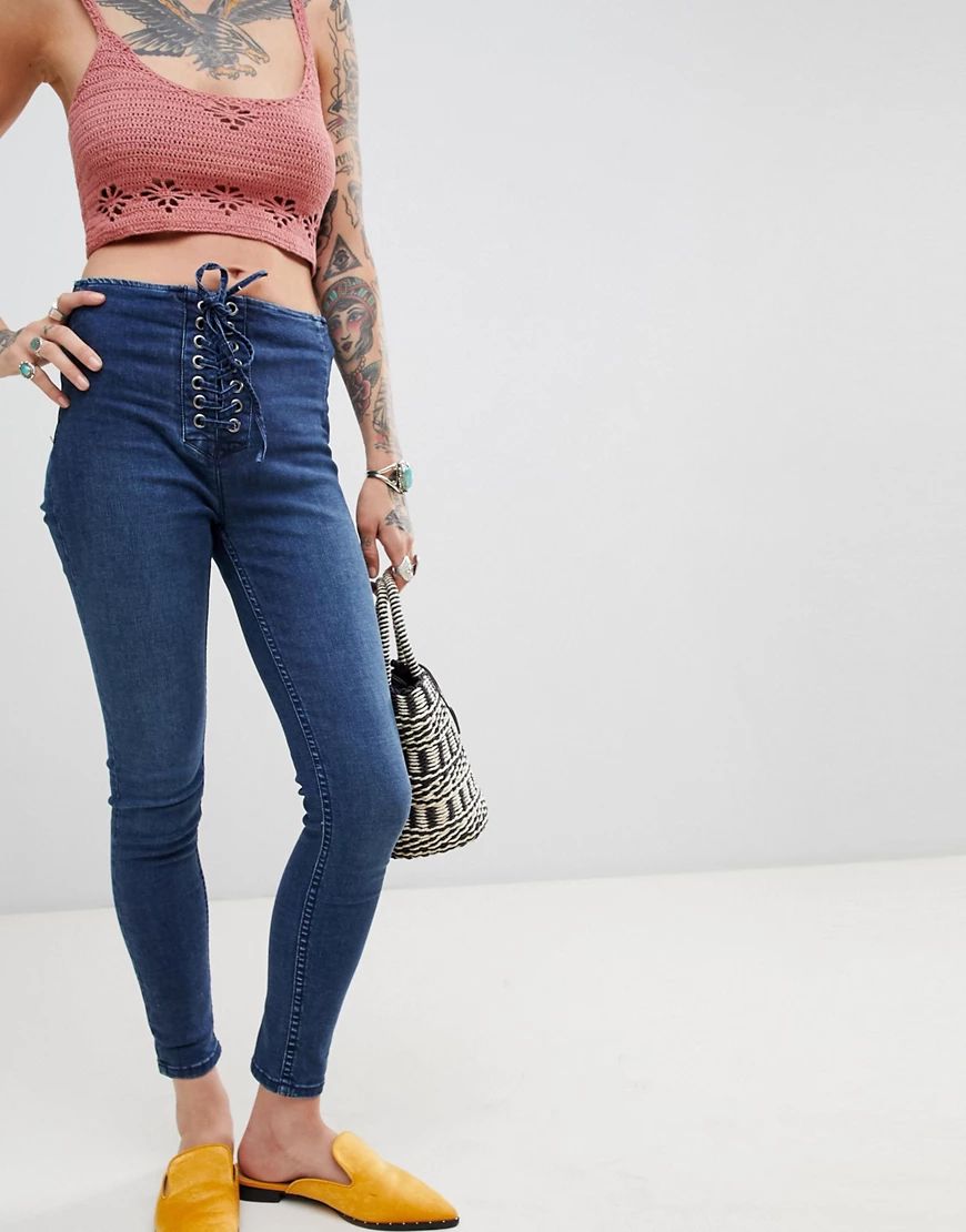 Free People High Waisted Lace Up Jeggings-Blue | ASOS (Global)