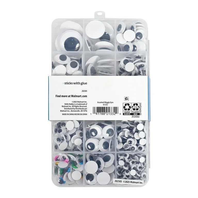 Hello Hobby Wiggle Eyes Case, Plastic, Round Shape, Assorted Sizes, Multicolor, 600 Pieces | Walmart (US)