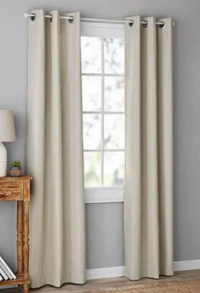 Mainstays Textured Solid Blackout Grommet Curtain Panel Pair, Set of 2, Beige, 37" W x 84" L | Walmart (US)