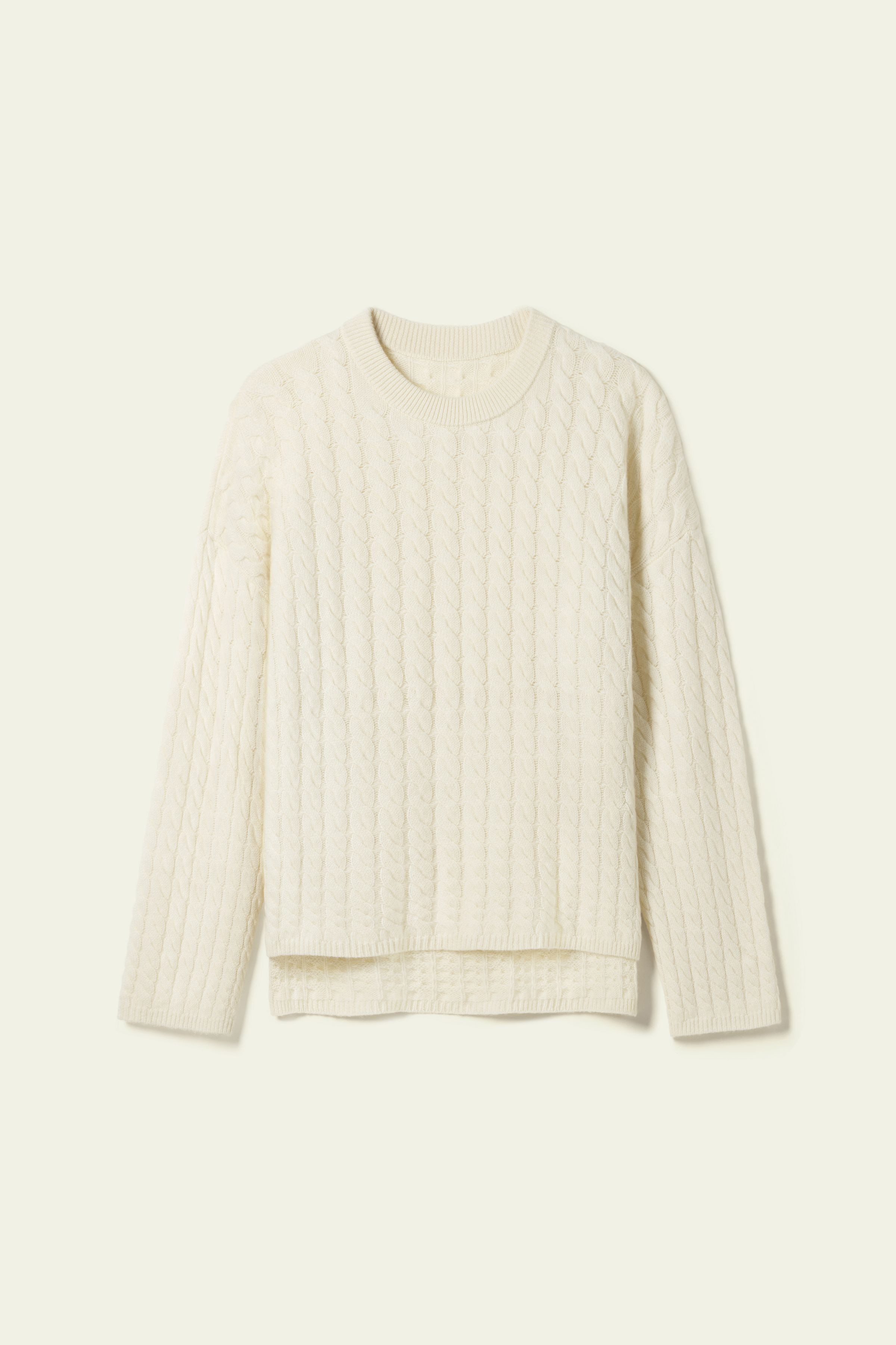 Round-Neck Cable-Knit Cashmere Sweater | LILYSILK