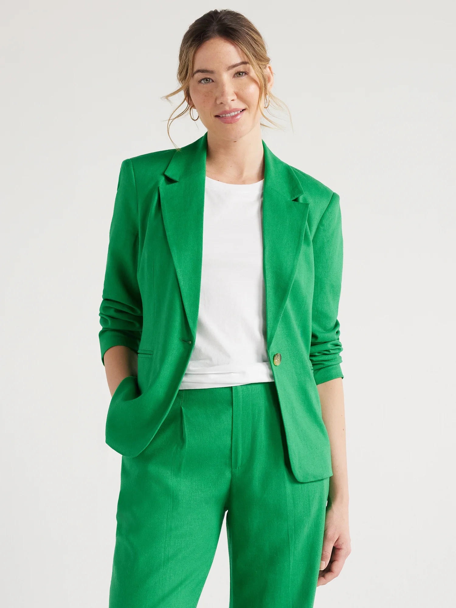 Free Assembly Women’s Single-Breasted Linen-Blend Blazer, Sizes XS-XXL | Walmart (US)