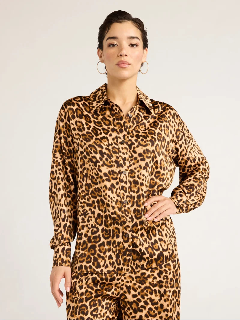 Sofia Jeans Women's Oversized Boyfriend Shirt with Long Sleeve, Sizes XS-XXL | Walmart (US)