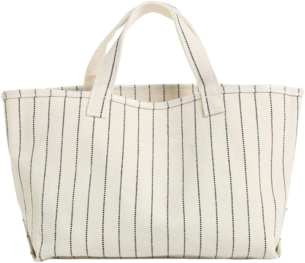 Jeelow Canvas Tote Bag for Women Striped Handbag Cotton Casual Lightweight Portable Shopping Bag ... | Amazon (US)