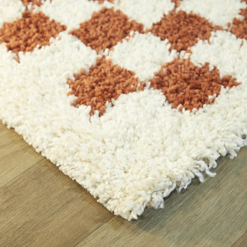 Walker Checkered Burnt Orange/Cream Shag Area Rug | Wayfair Professional
