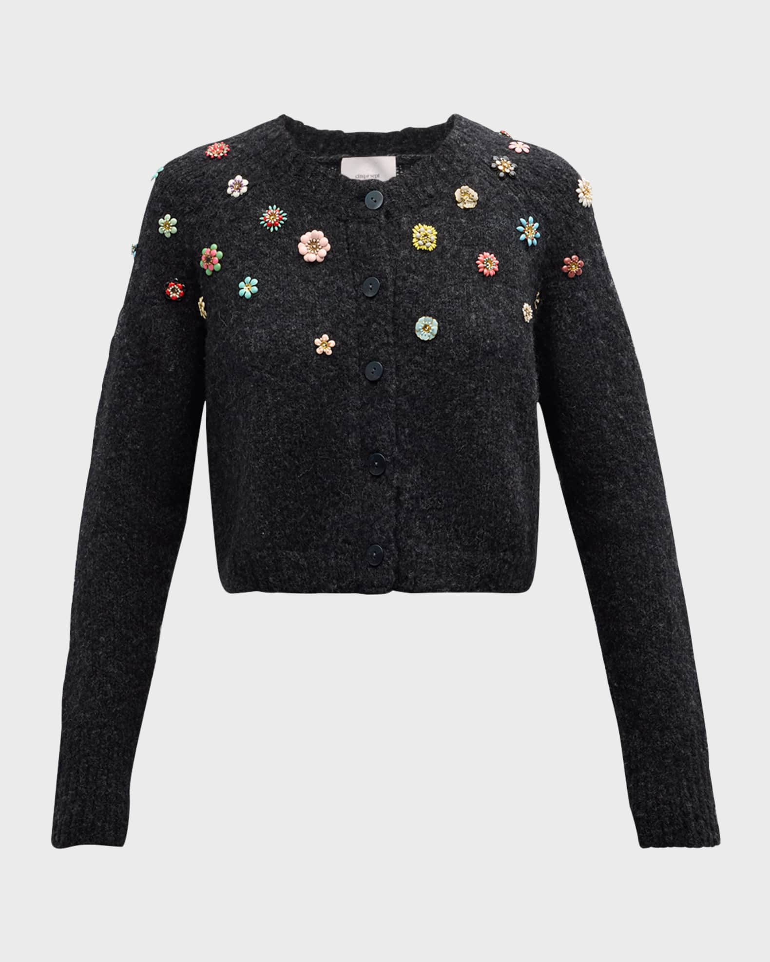 Clustered Enamel Flower Millie Cropped Cardigan | Neiman Marcus