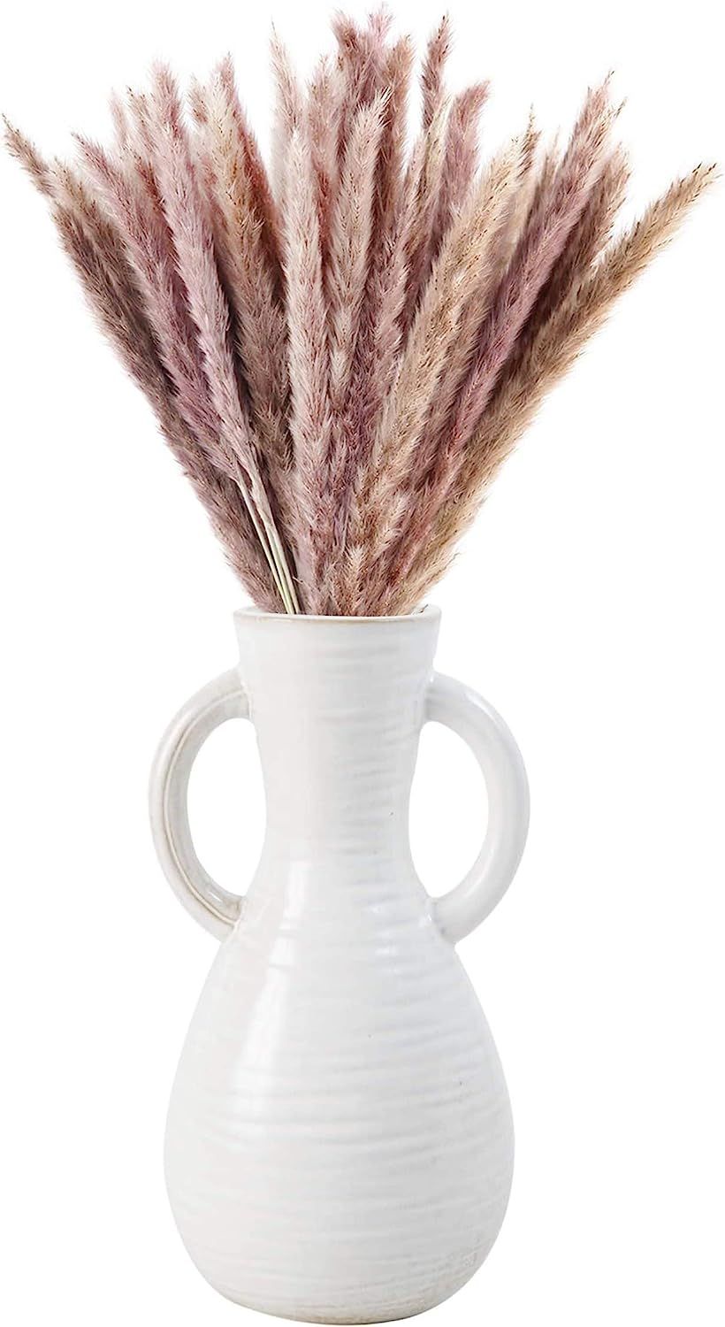 Jojuno Elegant Glazed Ceramic Vases with 2 Handle, Handmade Decorative Flower Pots, Distressed Wh... | Amazon (US)