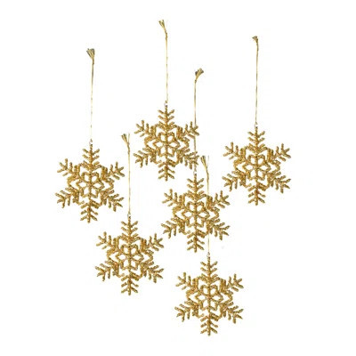 Serene Spaces Living Set Of 6 Gold Glitter Snowflake Ornaments, Hanging Glass Beaded Christmas Tree Ornaments, Glitter Ornaments For Holiday Decoratio | Wayfair North America