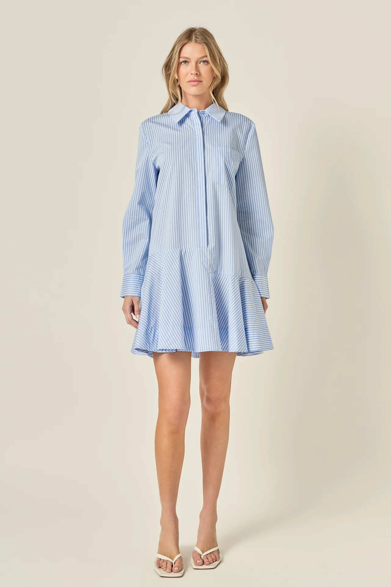 Stripe Collar Flared Skirt Dress | English Factory