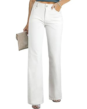 Sidefeel Women's Wide Leg Jeans Casual High Waisted Straight Zimbaplatinum Denim Pants with Pocke... | Amazon (US)