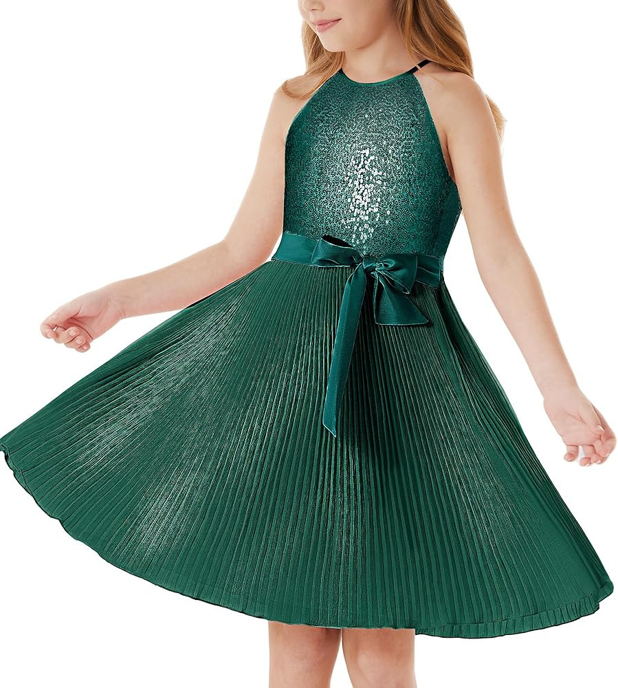GRACE KARIN Girls Sequin Dress Christmas Party Dance Formal Birthday Fancy Sparkly Halter Chiffon... | Amazon (US)