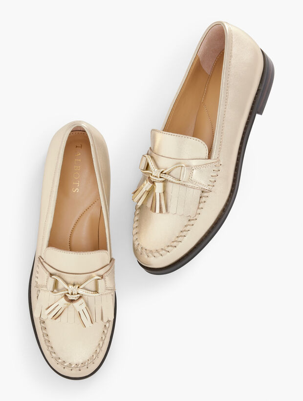 Laura Tassel Leather Loafers - Metallic | Talbots