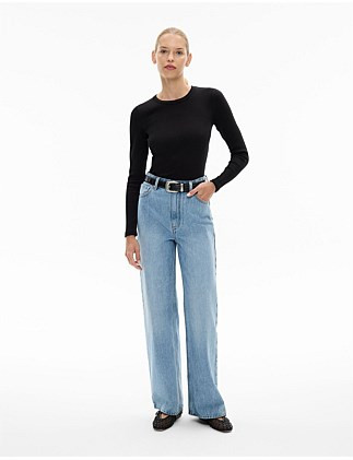 Crew Rib Long Sleeve Top Oat Marle | David Jones (Australia & New Zealand)