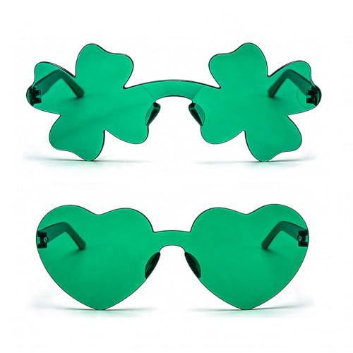 Go Ho 2 Pairs St Patricks Day Shamrock Sunglasses, Heart & Shamrock Glasses Clover Eyewear, Green Sunglasses, St Pattys Outfit Shirt Women Men Accessories Party Favor Supply | Amazon (US)