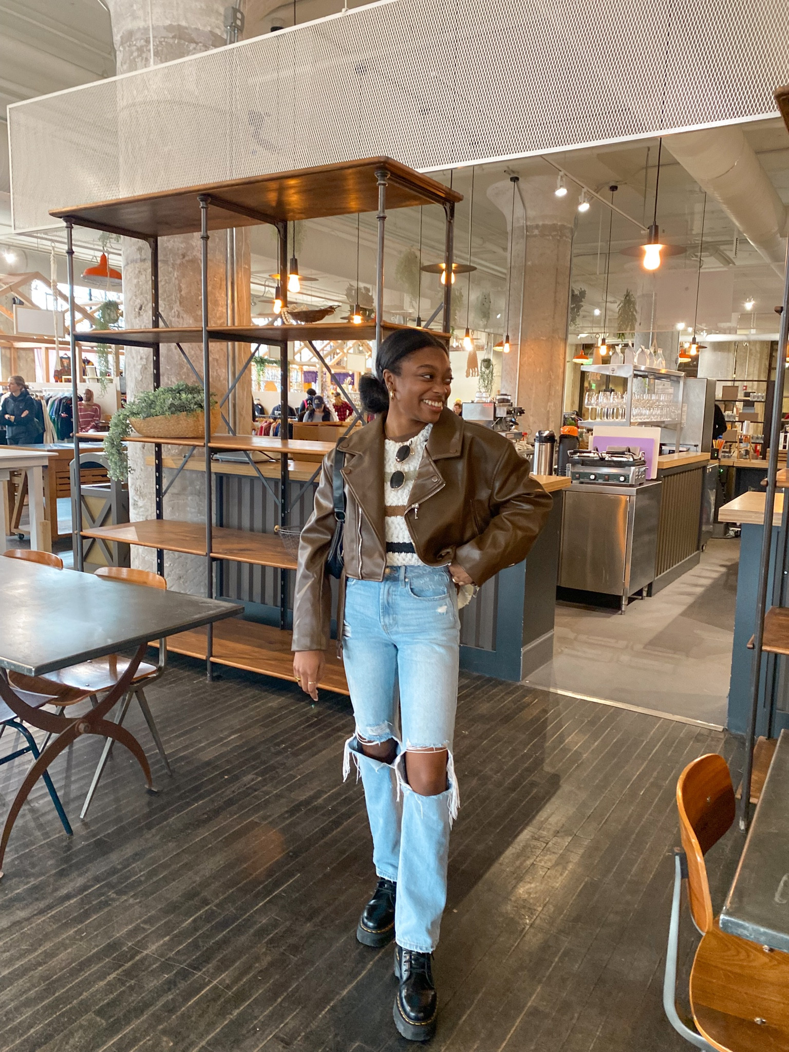 Winter fit, leather jacket, sunglasses, gold accessories, Abercrombie jeans, striped sweater, slick back bun

#LTKfit #LTKsalealert #LTKstyletip