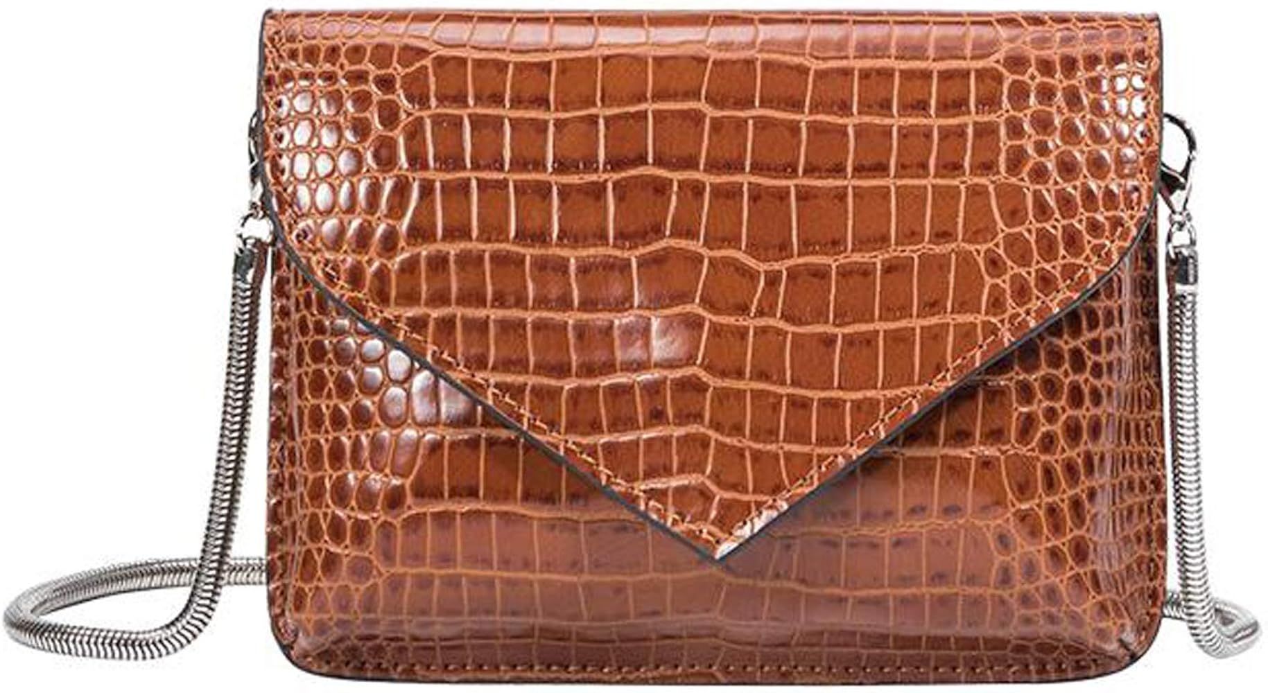 Melie Bianco Anna Croco Embossed Convertible Clutch Crossbody Bag, Saddle | Amazon (US)