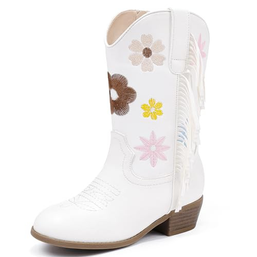 Motasha Girls Cowboy Boots Toddler Girls Boot Size 12 White Cowgirl Boots for Little Kids Flower Western Floral Fringe Horseback Riding Shoes Party Birthday (M7120 White 12) | Amazon (US)
