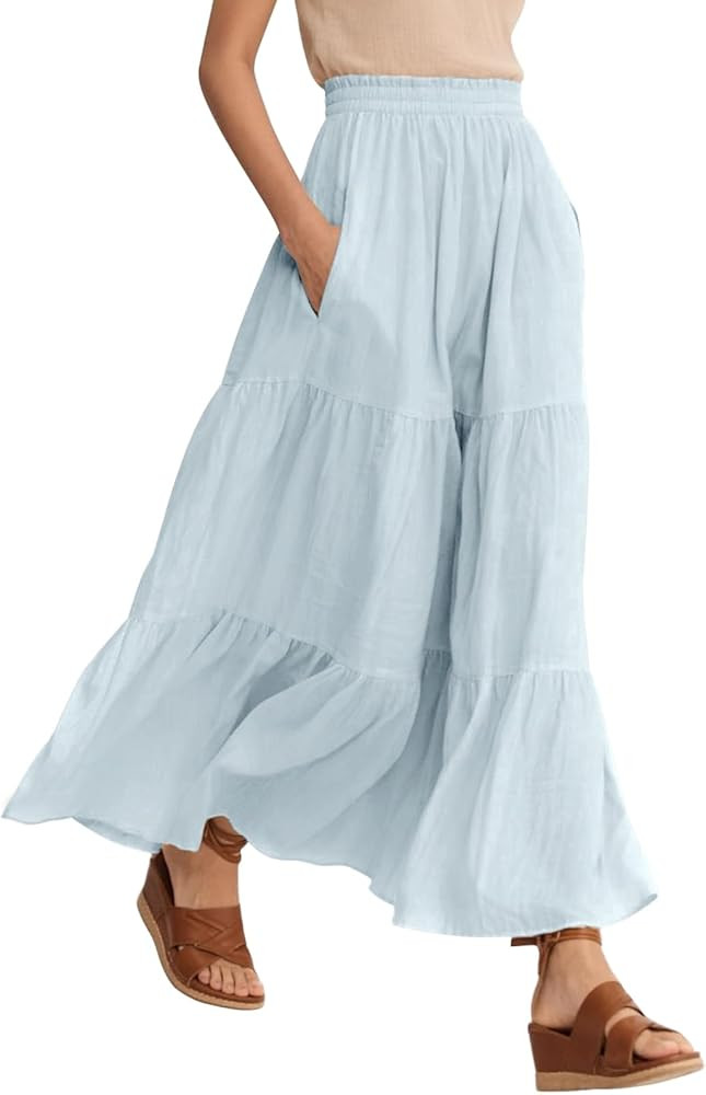 Urban CoCo Women’s Summer Boho Flowy Tiered A-Line Maxi Skirt Elastic Waist Ruffle Beach Long S... | Amazon (US)