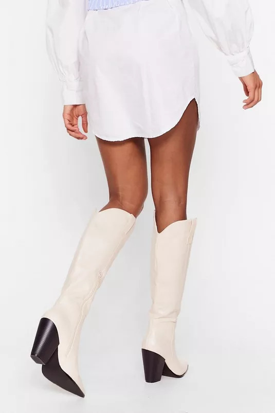 Faux Leather Western Knee High Heeled Boots | Nasty Gal (US)
