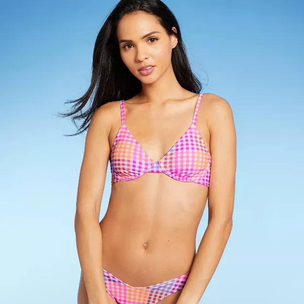 Juniors' Underwire Bikini Top - Xhilaration™ Multi Plaid Print | Target