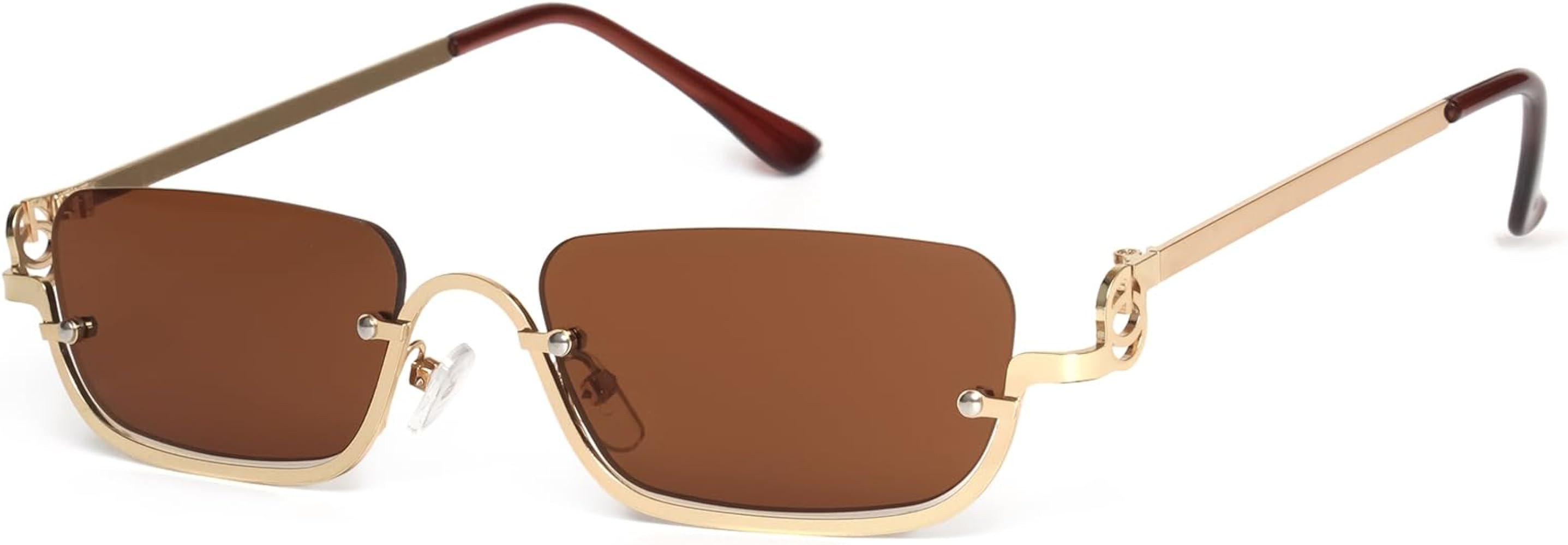 KENBO Retro Y2k Sunglasses for Women Men Trendy Narrow Gold Semi-Rimless Sun Glasses 90s Sunnies | Amazon (US)