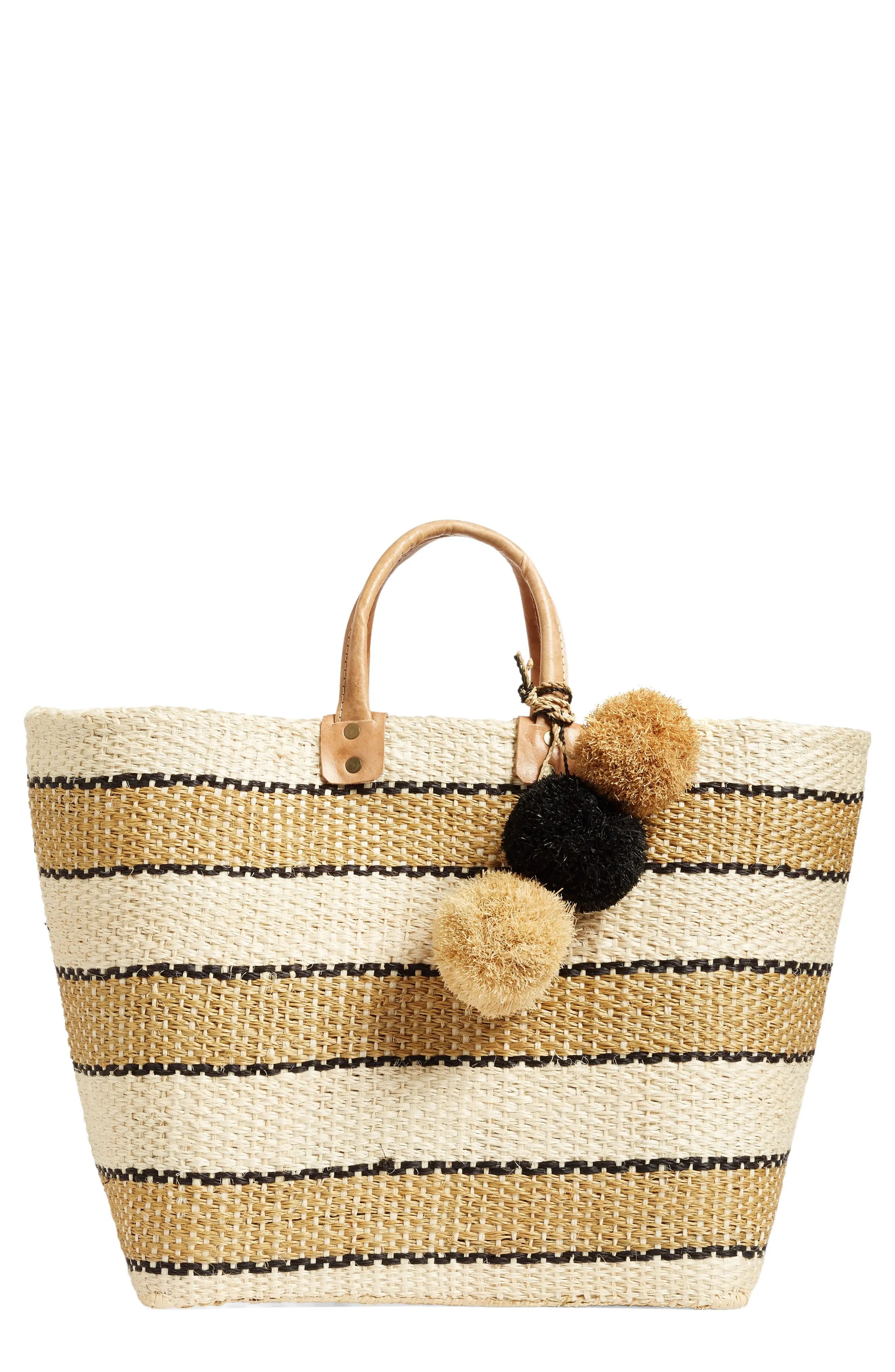 'Capri' Woven Tote with Pom Charms | Nordstrom