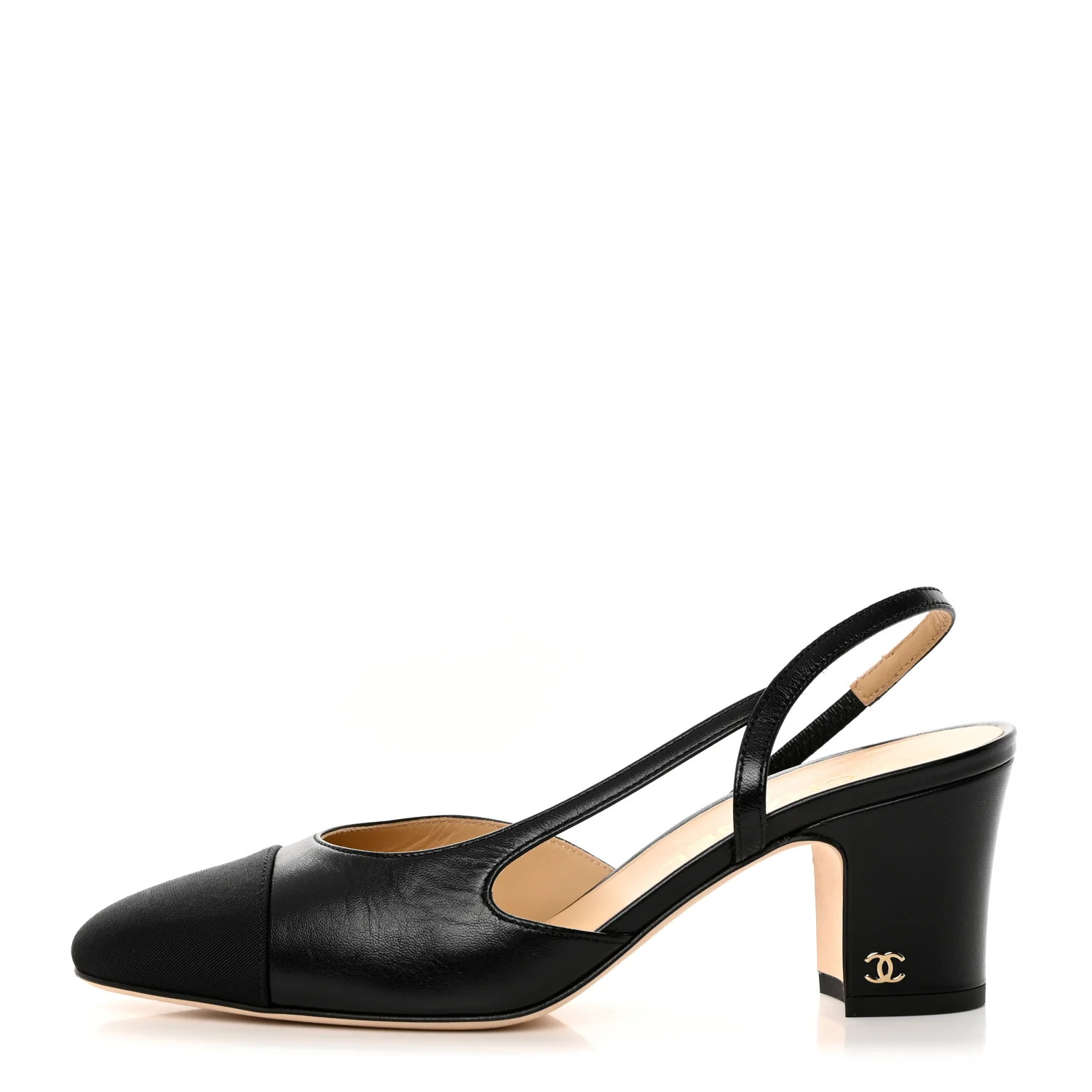 Goatskin Grosgrain Cap Toe CC Slingback Sandals 38 Black | FASHIONPHILE (US)