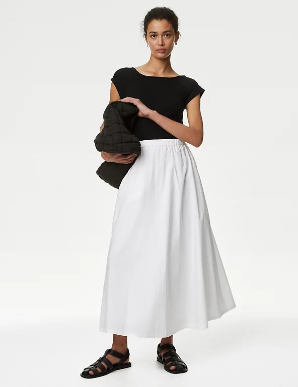 Pure Cotton Pleated Midi Skirt | M&S Collection | M&S | Marks & Spencer IE