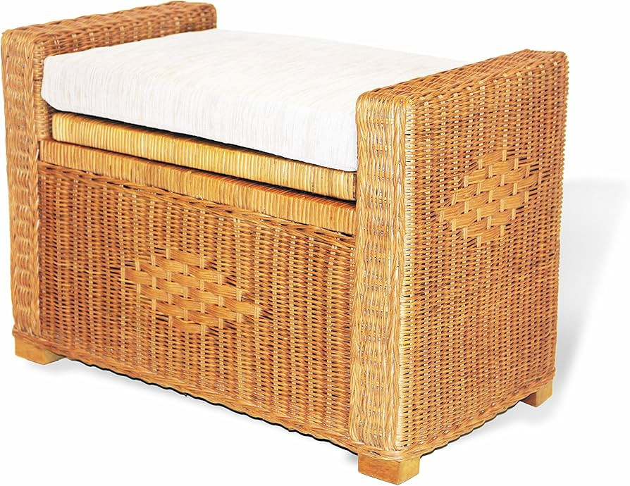 Bruno Handmade 32 Inch Rattan Wicker Chest Storage Trunk Organizer Ottoman W/cushion Colonial | Amazon (US)