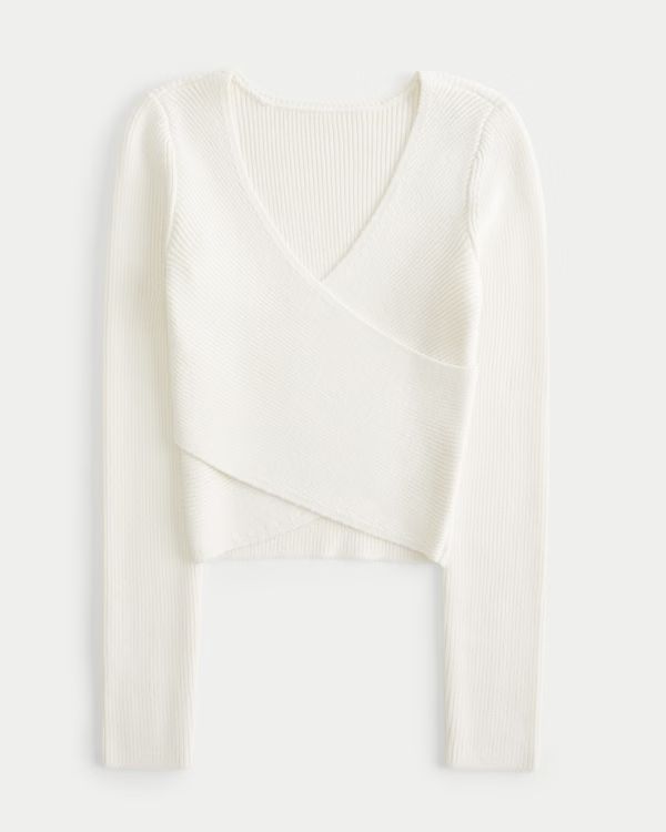 Long-Sleeve Ribbed Wrap Sweater Top | Hollister (US)