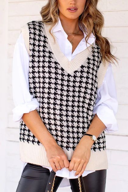 Beatrice Ivory Houndstooth Sweater Vest | Shop Priceless