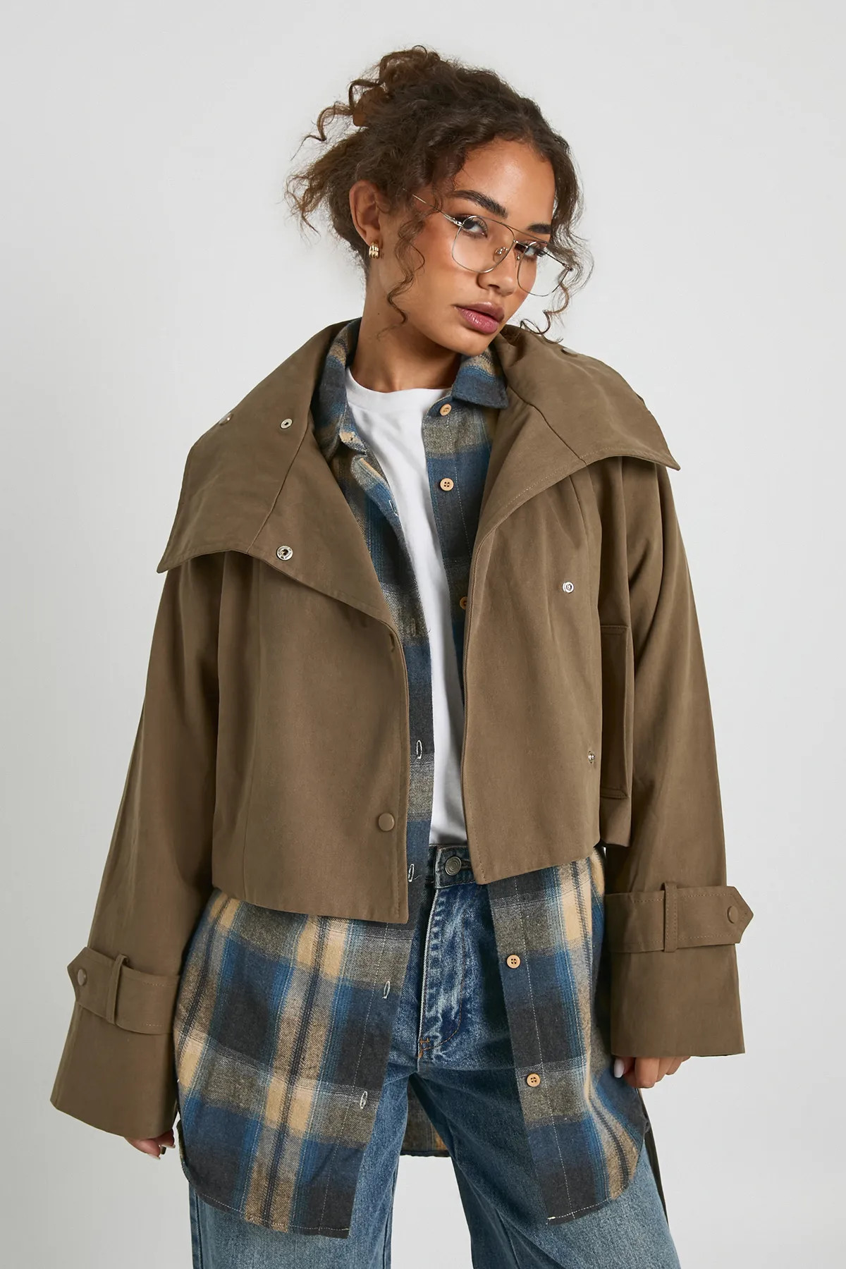 Asymmetric Belted Cropped Trench Jacket | boohoo (US & Canada)