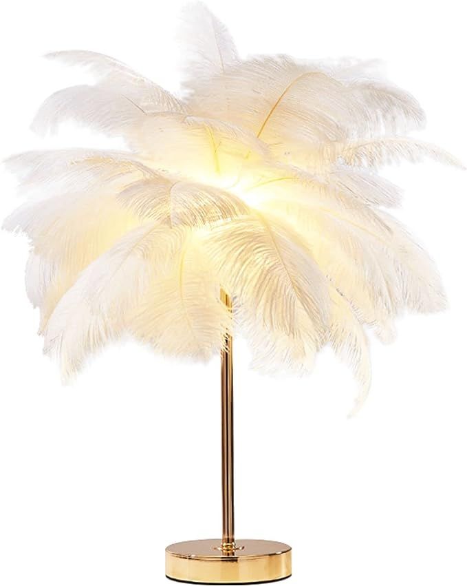 BOKT Modern Feather Desk Lamp Decoration Romantic Feather Lamp Nordic Bedside Nightstand Lamps Di... | Amazon (US)