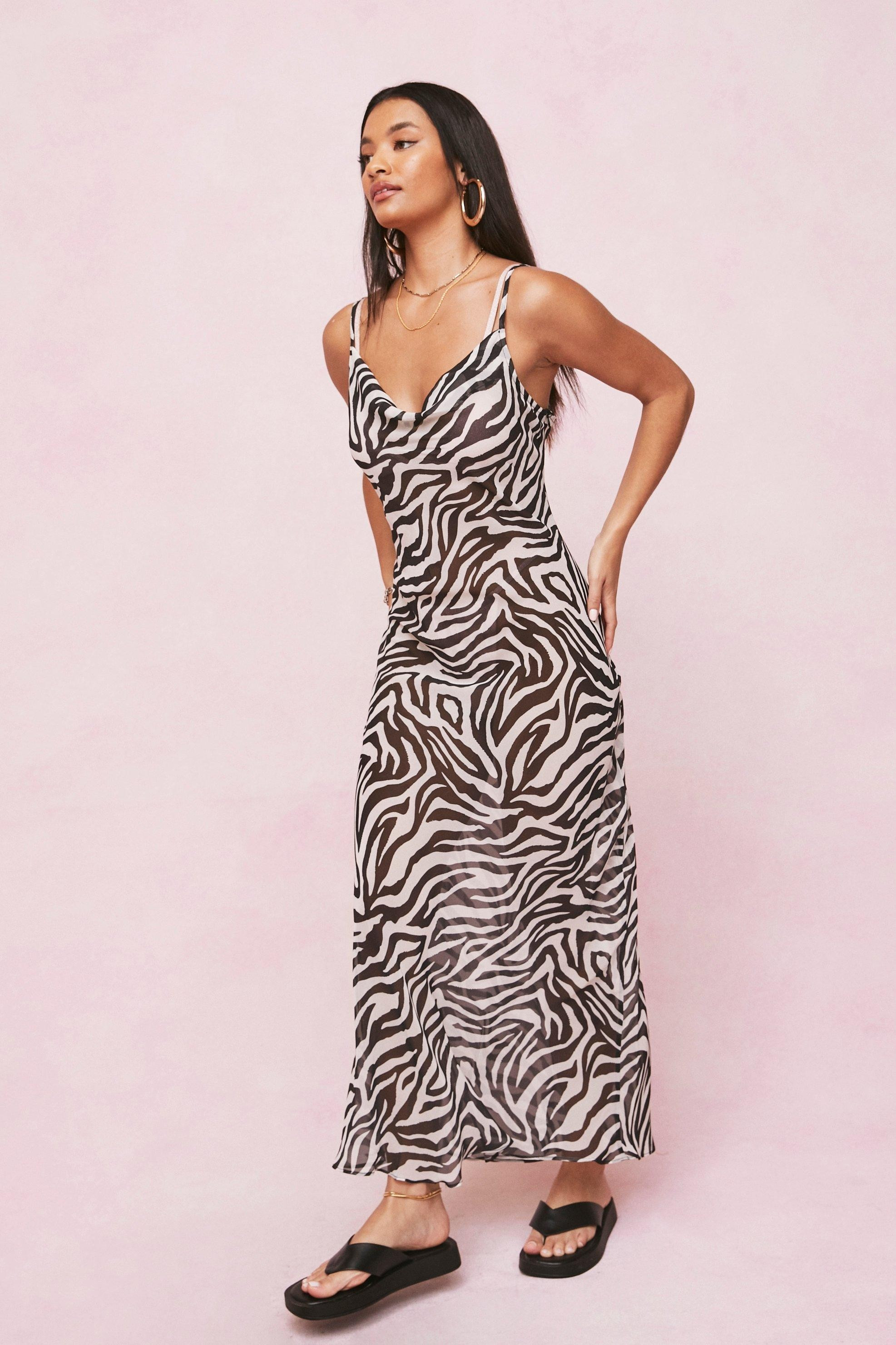 Zebra Print Cowl Neck Beach Cover Up Dress | Nasty Gal (US)