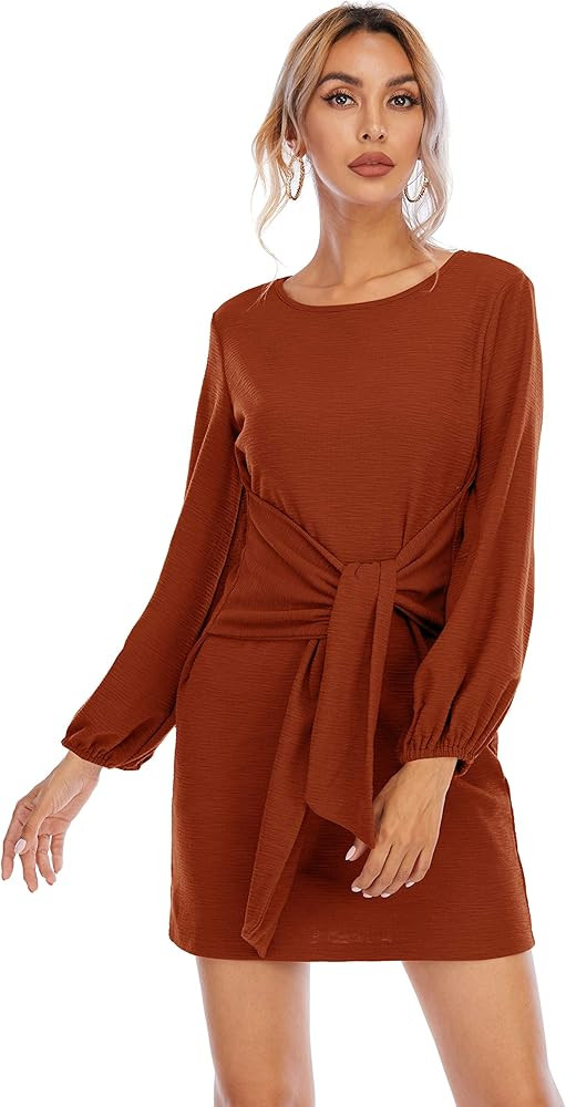 R.Vivimos Women's Autumn Winter Cotton Long Sleeves Elegant Knitted Bodycon Tie Waist Sweater Pencil | Amazon (US)