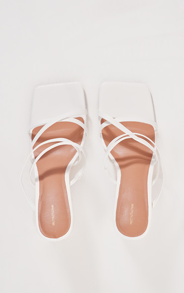 White Pu Round Toe Strappy Block Heel Mule Sandals | PrettyLittleThing US