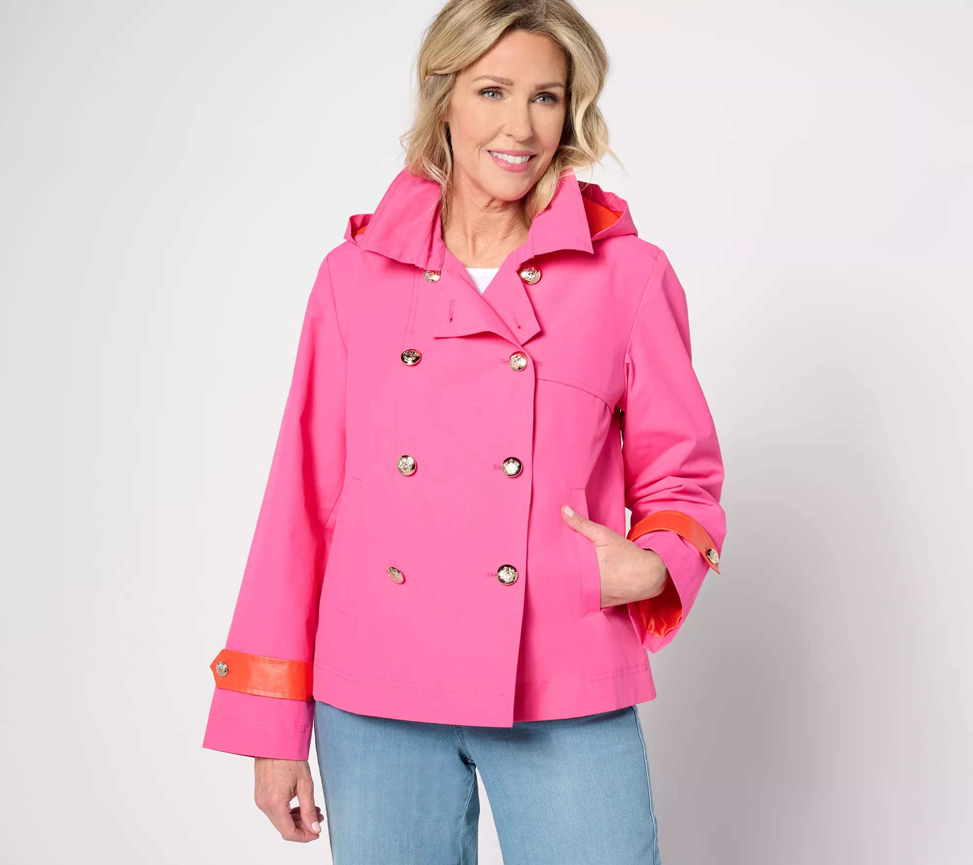 "As Is" Dennis Basso Cropped Trench with Pop Color Detail - QVC.com | QVC