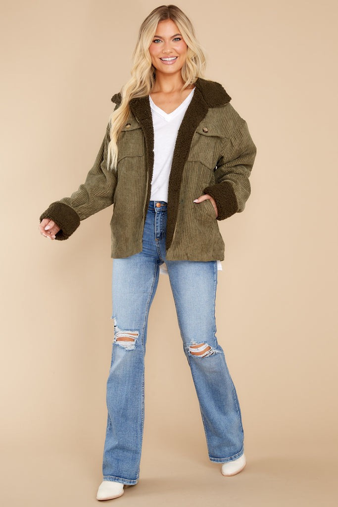 Find Your Groove Olive Green Corduroy Jacket | Red Dress 